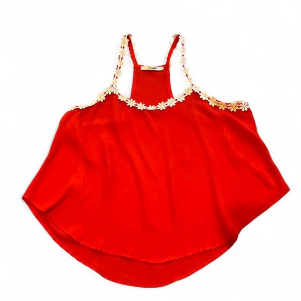 Papaya Red‎ Camisole with Floral Accents